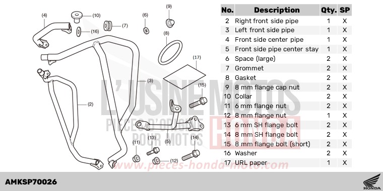 KIT,FRONT SIDE PIPE de Africa Twin DCT GRAND PRIX RED (R380B) 2023